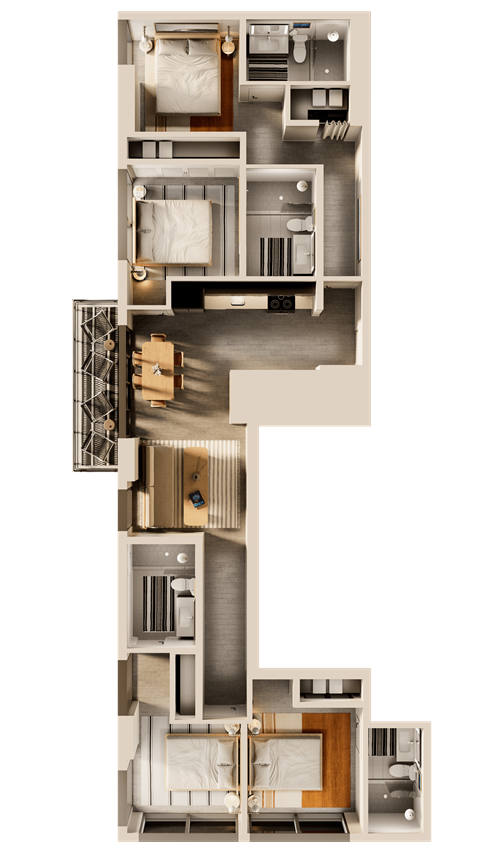 Floor plan for 4 beds, 4 baths, 1417 sqft